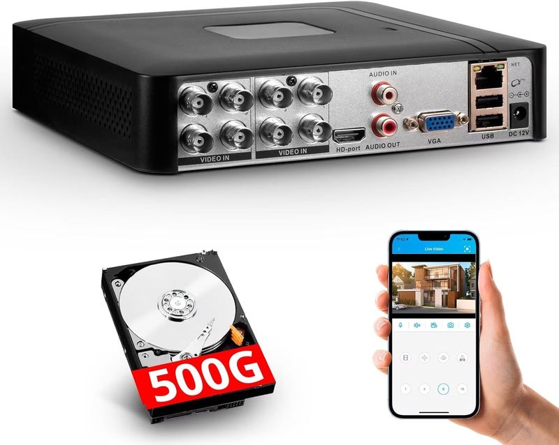 Fuers 8 Channel Security DVR Recorder with 500G HDD, 8CH Hybrid 6-in-1 CCTV DVR for Surveillance Camera, Supports 8CH Analog Cameras, DVR for Security Camera Home Surveillance System, Mobile APP & PC Remote - Image 1